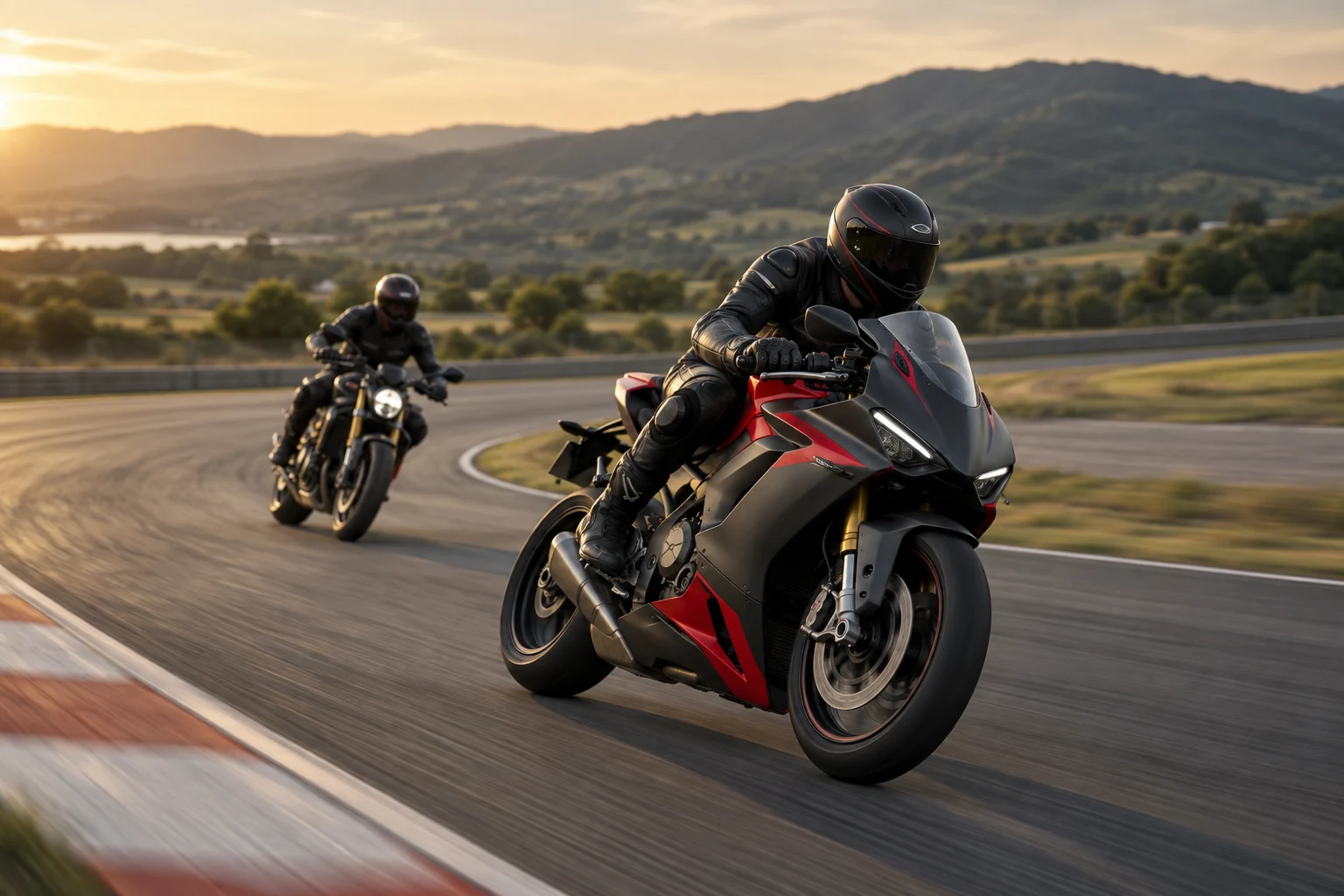 Sportbike and naked motorcycle on an asphalt track — AI illustration